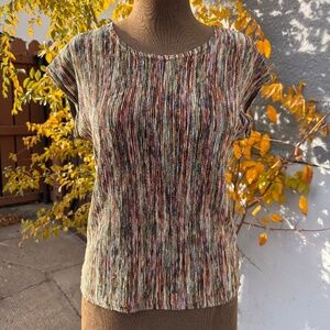 Vintage 90s Multicolor micro-pleat cap-sleeve top